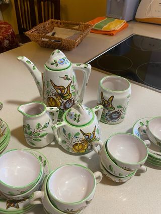 Juego de café antiguo pintado a mano