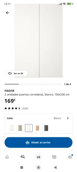 Puertas correderas blancas modelo Hasvik de Ikea.