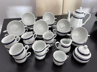 Juego de café porcelana azul y blanco de bohemia