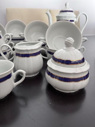 Juego de café porcelana azul y blanco de bohemia