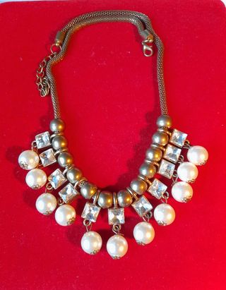 Collana vintage perle e strass girocollo