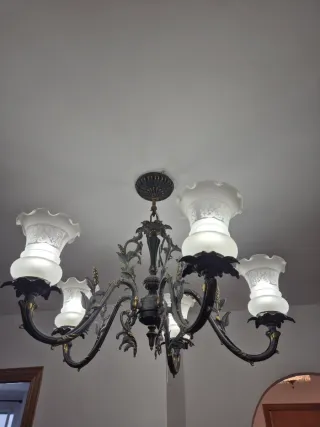 Lámpara techo vintage bronce con tulipas decristal