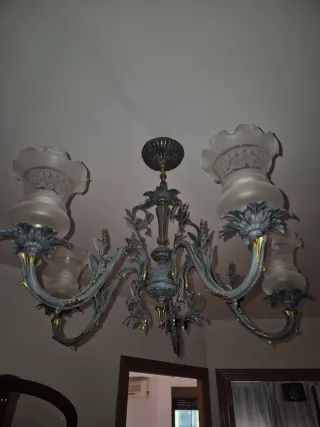 Lámpara techo vintage bronce con tulipas decristal