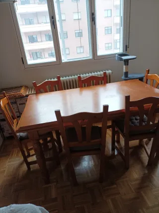 Mesa de comedor y 6 sillas de madera