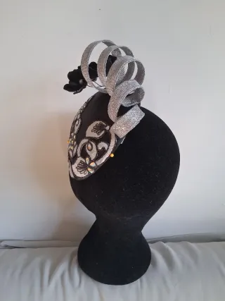 Tocado negro-plateado boda, ceremonia, fiesta