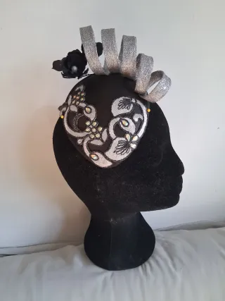 Tocado negro-plateado boda, ceremonia, fiesta