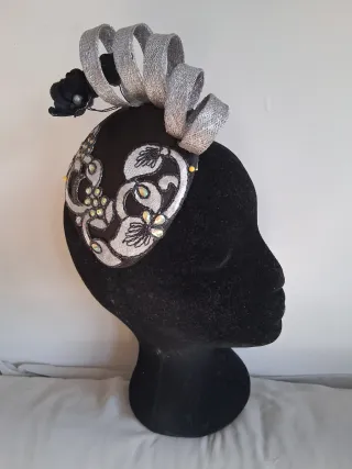 Tocado negro-plateado boda, ceremonia, fiesta