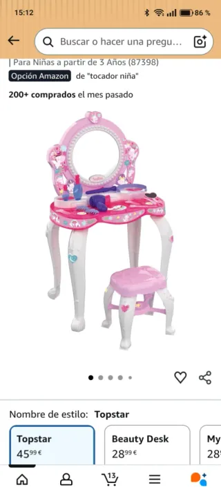 Tocador infantil plástico unicornio