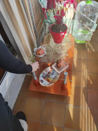 Mesa Comedor Cristal y Madera Nogal