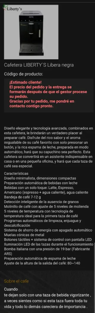 Cafetera Automática Libera Liberty's