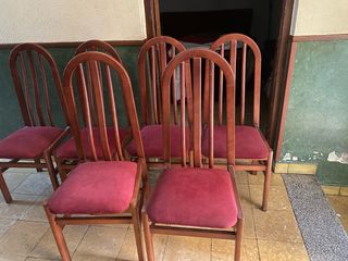 Conjunto 6 Sillas Madera Clásicas Tapizadas