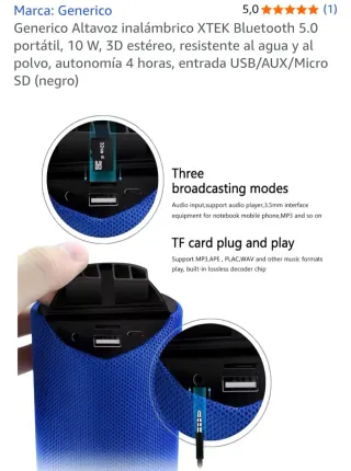 Altavoz Portátil Bluetooth XTEK 5.0 Negro