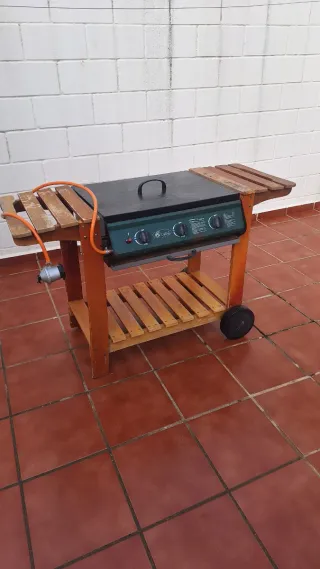 Barbacoa de gas con mesa auxiliar