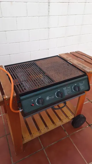 Barbacoa de gas con mesa auxiliar