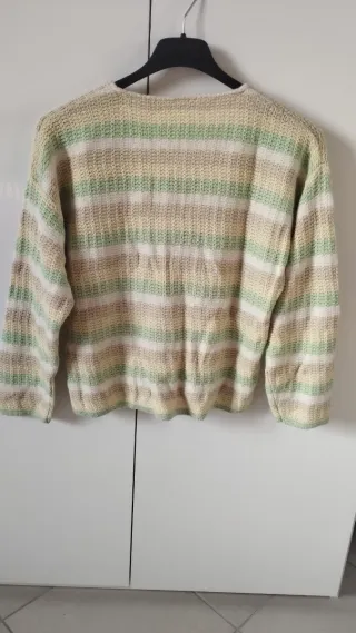 Cardigan donna righe verdi e gialle