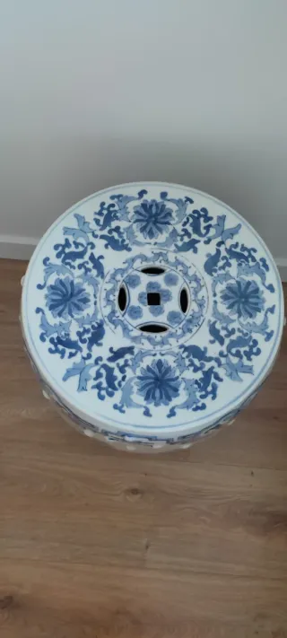 Taburete/Mesa Auxiliar Porcelana Azul y Blanco