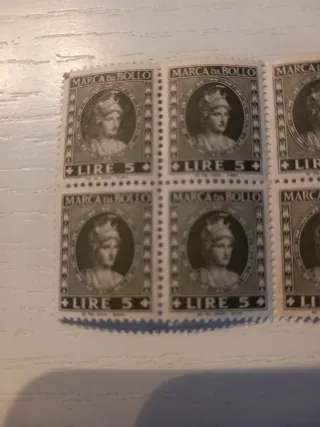N.8 Marca da Bollo Lire 5 Italia Vintage francobol