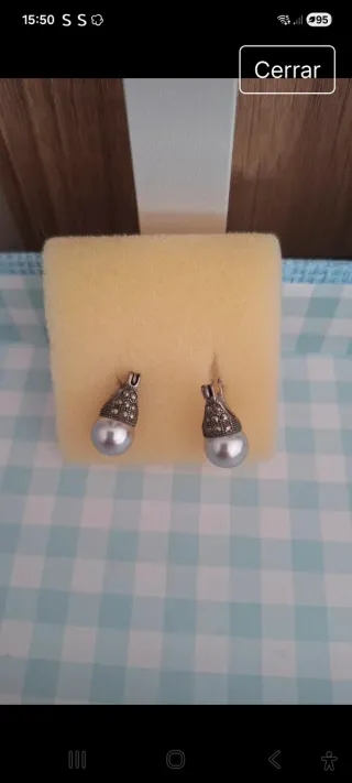 Pendientes plata y perla gris
