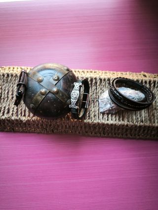 Lote 3 pulseras cuero y acero