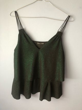 Top fiesta Zara brillo verde talla XS