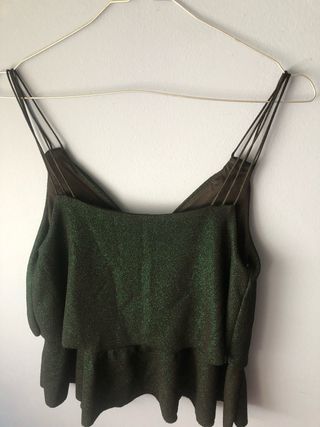 Top fiesta Zara brillo verde talla XS