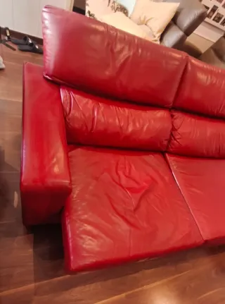 Sofá chaise longue 3 plazas cuero piel rojo