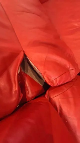 Sofá chaise longue 3 plazas cuero piel rojo