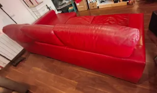 Sofá chaise longue 3 plazas cuero piel rojo