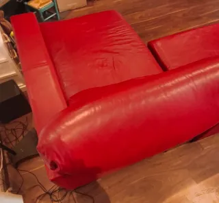Sofá chaise longue 3 plazas cuero piel rojo