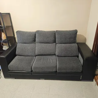 Sofá 3 plazas extensible negro y gris