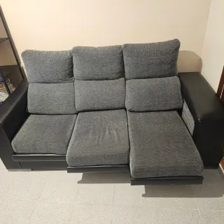 Sofá 3 plazas extensible negro y gris