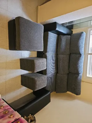 Sofá 3 plazas extensible negro y gris