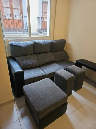 Sofá 3 plazas extensible negro y gris