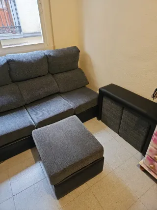 Sofá 3 plazas extensible negro y gris