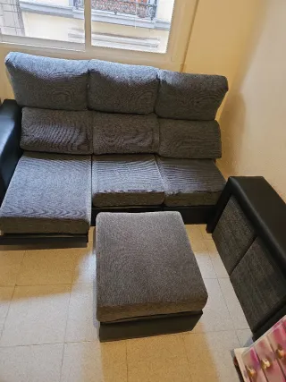 Sofá 3 plazas extensible negro y gris