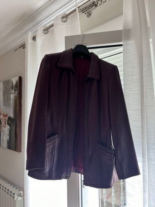 Cazadora Piel Burdeos Cremallera