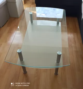 Mesa de centro cristal y metal