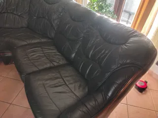 Divano angolare in vera pelle e radica 7 posti