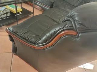 Divano angolare in vera pelle e radica 7 posti