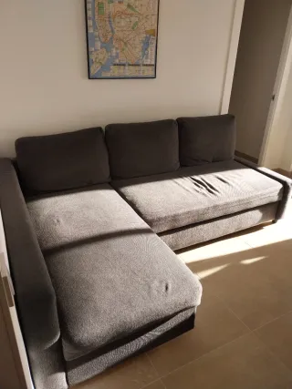 Sofá Chaise Longue Ikea Gris Tela