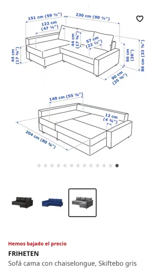 Sofá Chaise Longue Ikea Gris Tela