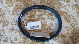 Pulsera Lotus Piel Hombre Negra y Azul