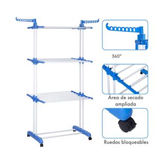 Tendedero plegable con ruedas y estantes