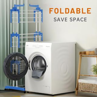 Tendedero plegable con ruedas y estantes