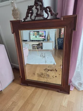 Espejo Vintage Caoba Adornos Tallados