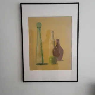 Cuadro botellas y manzana 70x50