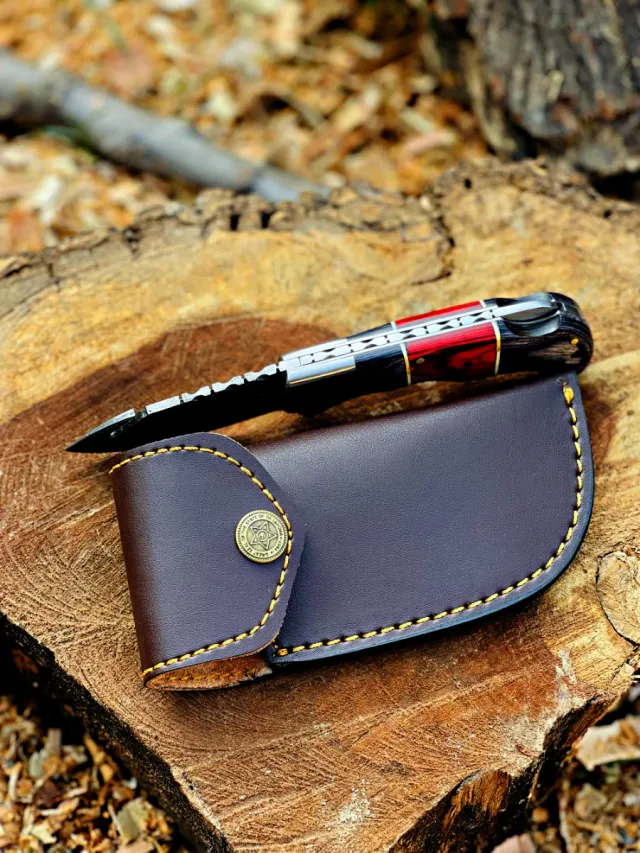 Cuchillo Damasco Artesanal con Funda Cuero