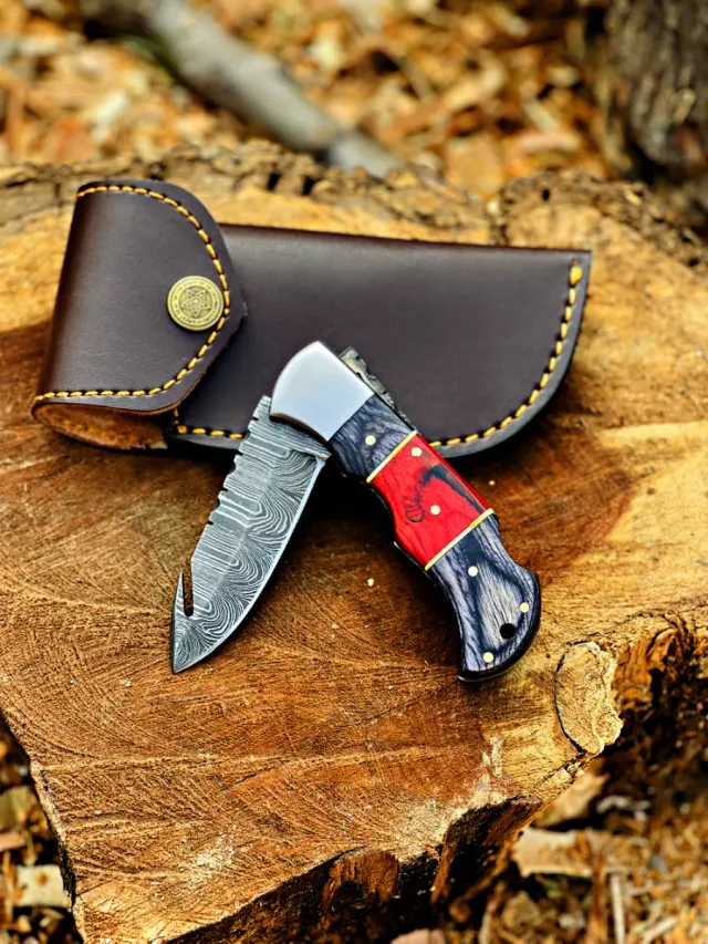 Cuchillo Damasco Artesanal con Funda Cuero
