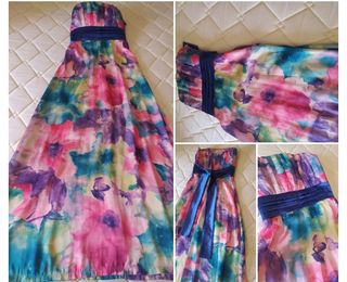 Vestido fiesta palabra de honor largo floral