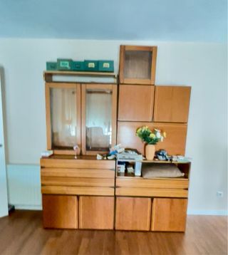 Mueble modular comedor madera y cristal